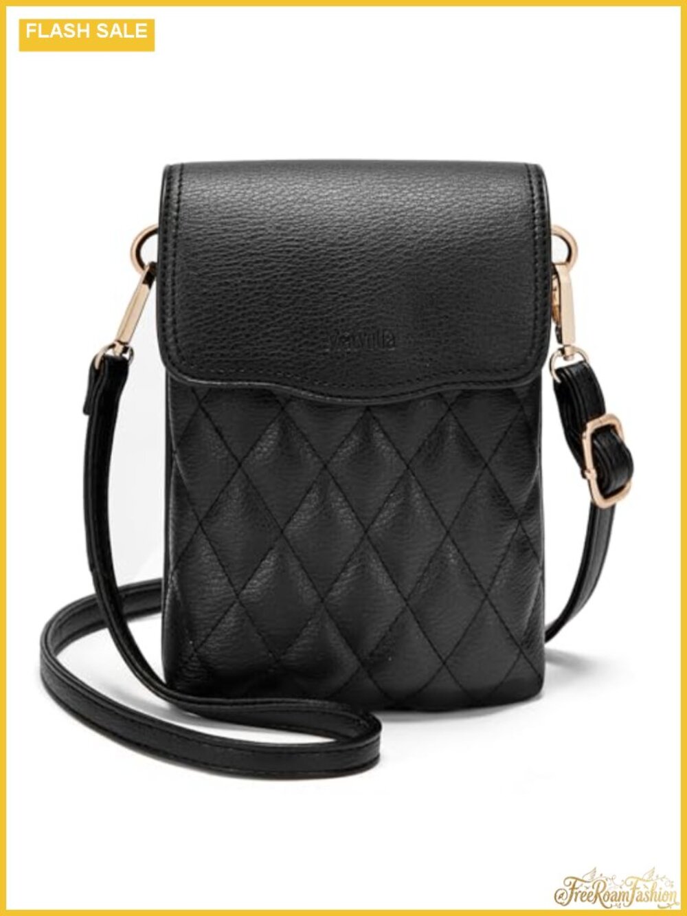 Small Vegan Leather Quilted Crossbody Phone Purse Adjustable Strap